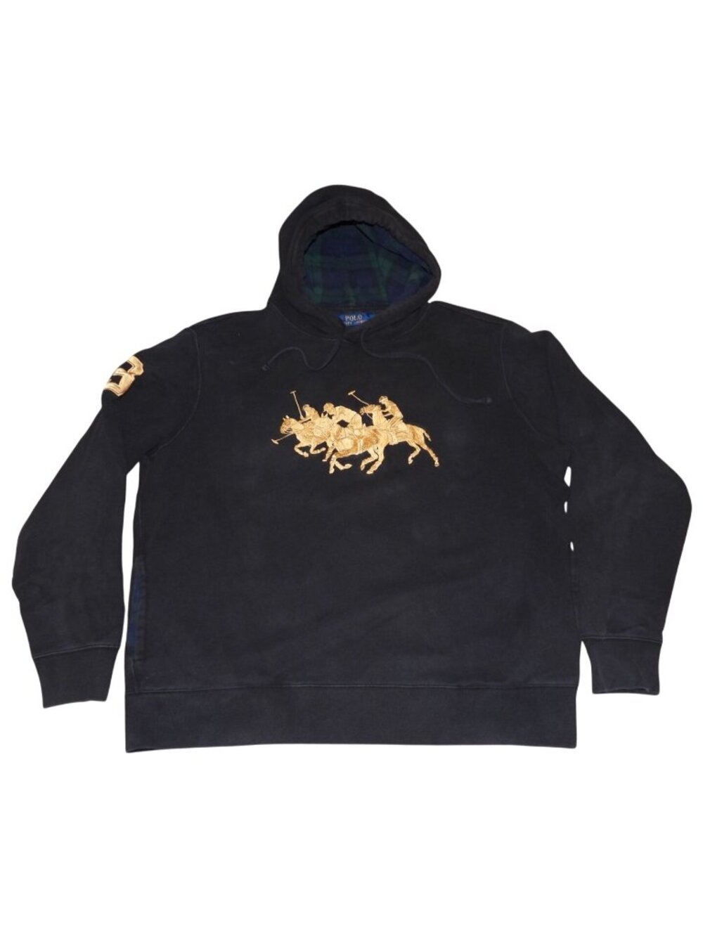 Polo Ralph Lauren Black Fleece Pullover Hoodie Gold Embroidered Triple Pony XL